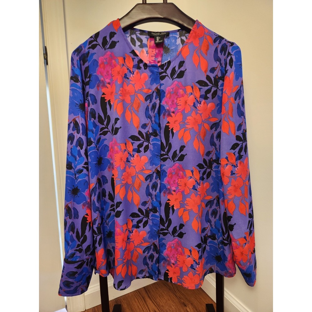 Rachel Zoe Purple Orange Floral Long Sleeve Button Front Blouse MB2490-122AT24 L
